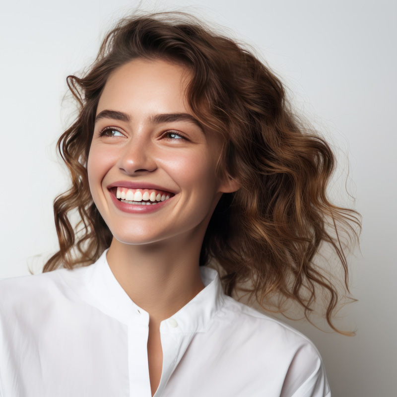 young woman smiling.